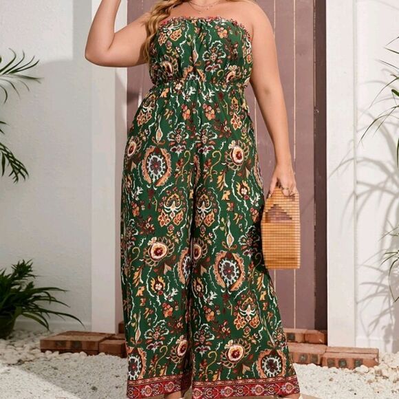 Floral Green Strapless Maxi Dress OX - Picture 4 of 6